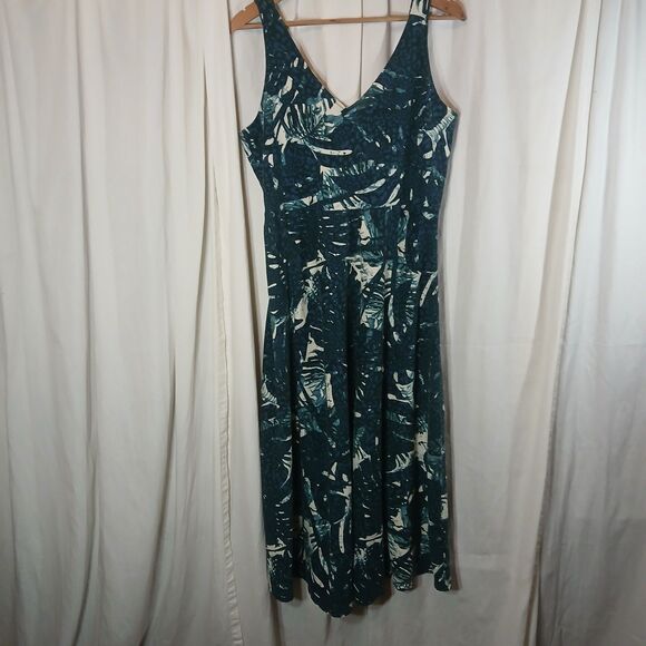 Chaps Dresses & Skirts - Chaps Ralph Lauren Blue Tropical Boho Maxi Dress LG V-Neck Cotton Knit